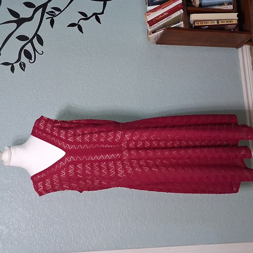 NWT Roz &Ali Burgundy Sleeveless Patterned Dress